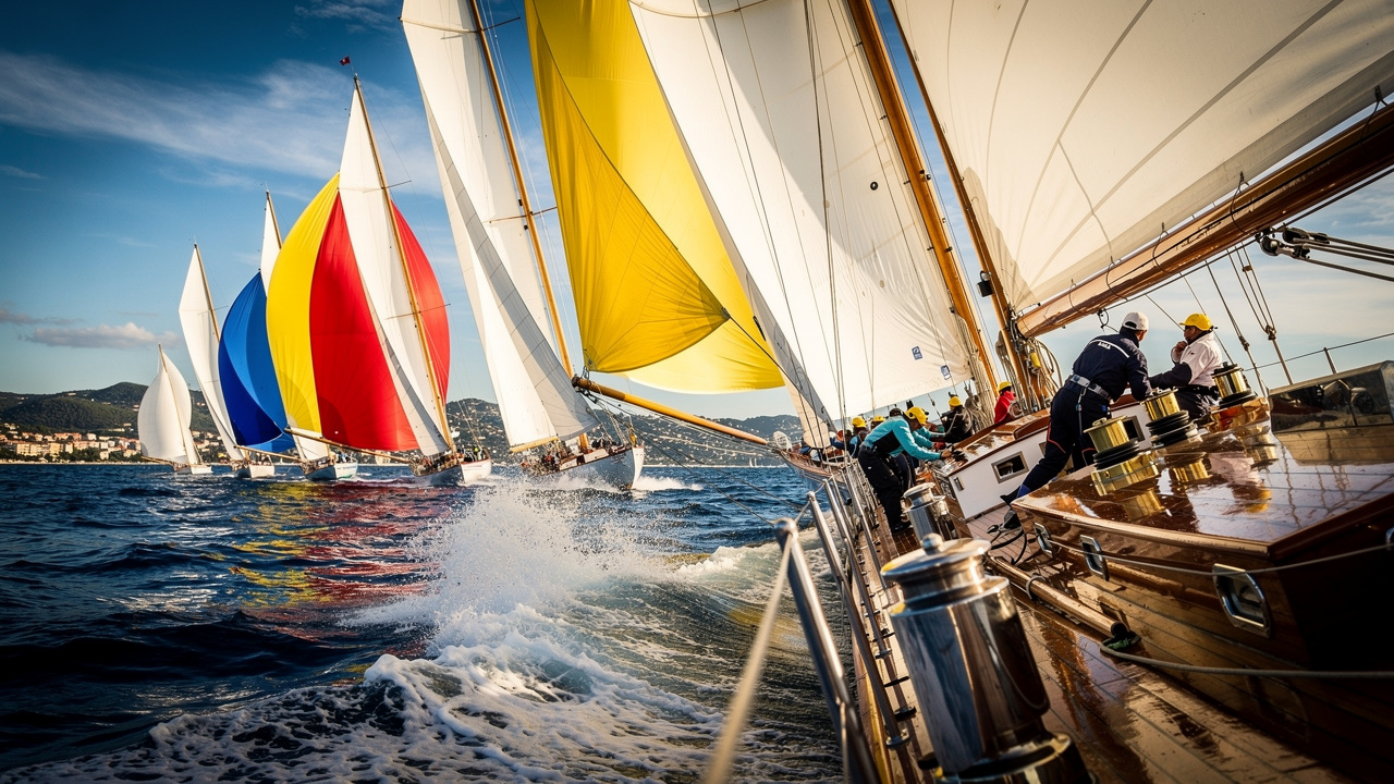 French Riviera Luxury Villas Classic sailing yachts racing during Les Voiles de Saint-Tropez regatta