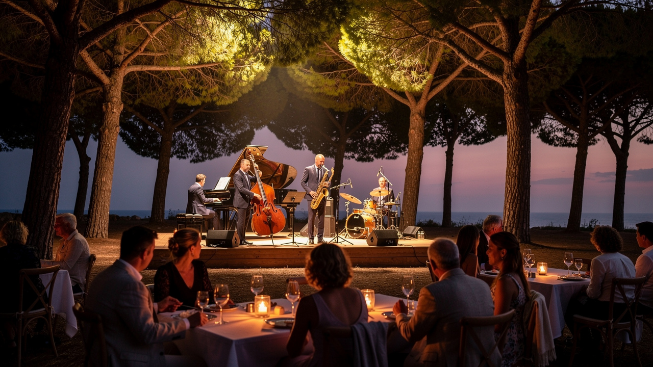 Jazz à Juan outdoor concert in pine grove at Juan-les-Pins