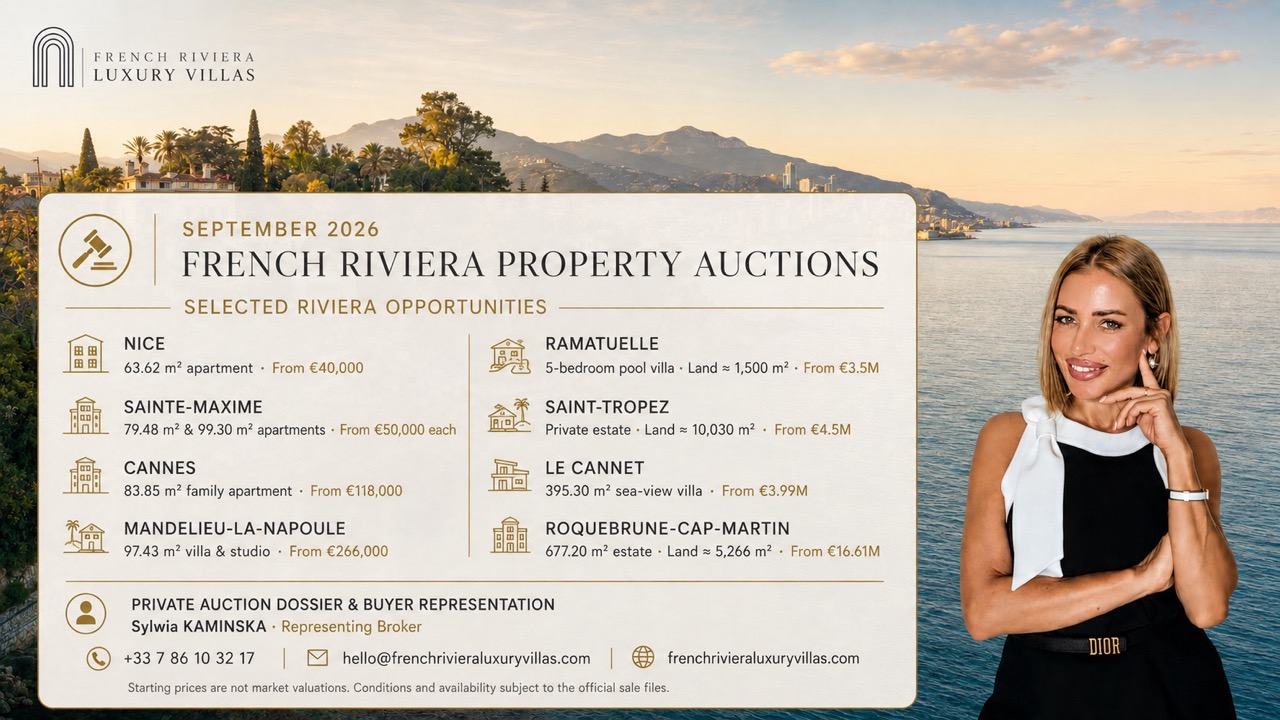 Sylwia Kaminska presenting French Riviera property auction opportunities for September 2026
