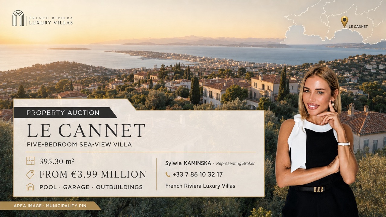 Sylwia Kaminska presenting a sea-view villa in Le Cannet offered at auction