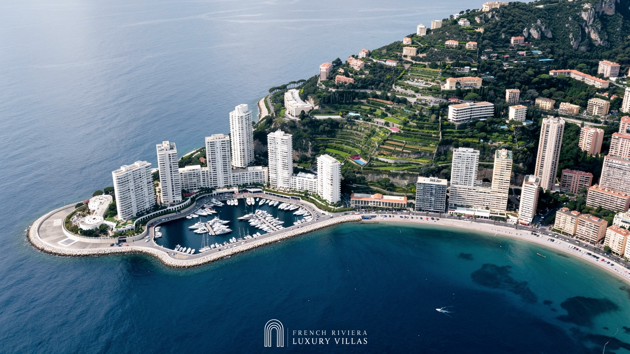 French Riviera Luxury Villas Aerial view of Monaco coastline and residential districts