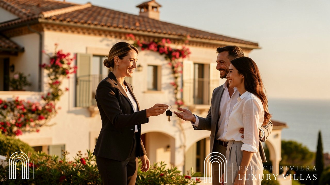 Relocation agent handing villa keys to new residents